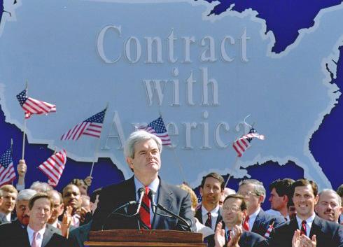 Newt Gingrich with other Republican "revolutionaries" after the 1994 election