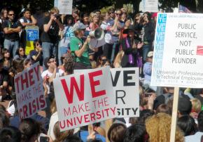 Thousands turned out on Sproul Plaza at UC Berkeley for a September 24 walkout by faculty, staff and students