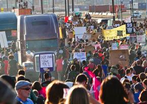 Occupy Oakland protesters on the way to picket at the Port of Oakland