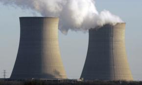 Steam pours from a cooling tower at the Byron nuclear plant
