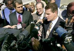 Defendants in the Oakland Riders case outside court after their criminal case in 2003